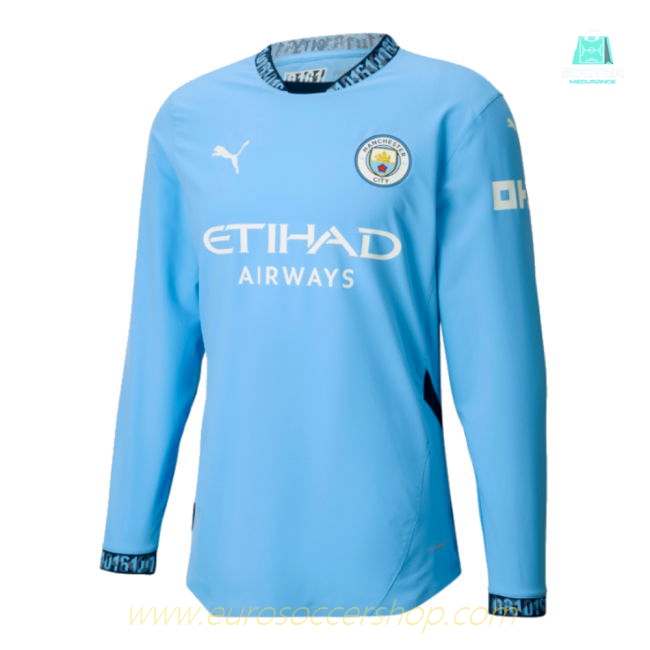 2024-2025 Man City Authentic Long Sleeve Home Shirt (Your Name)
