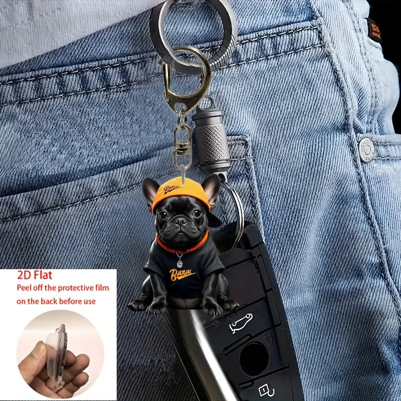 French Bulldog Cute French Bulldog Keychain – 2d Flat Acrylic Dog Charm Durable Dog Item