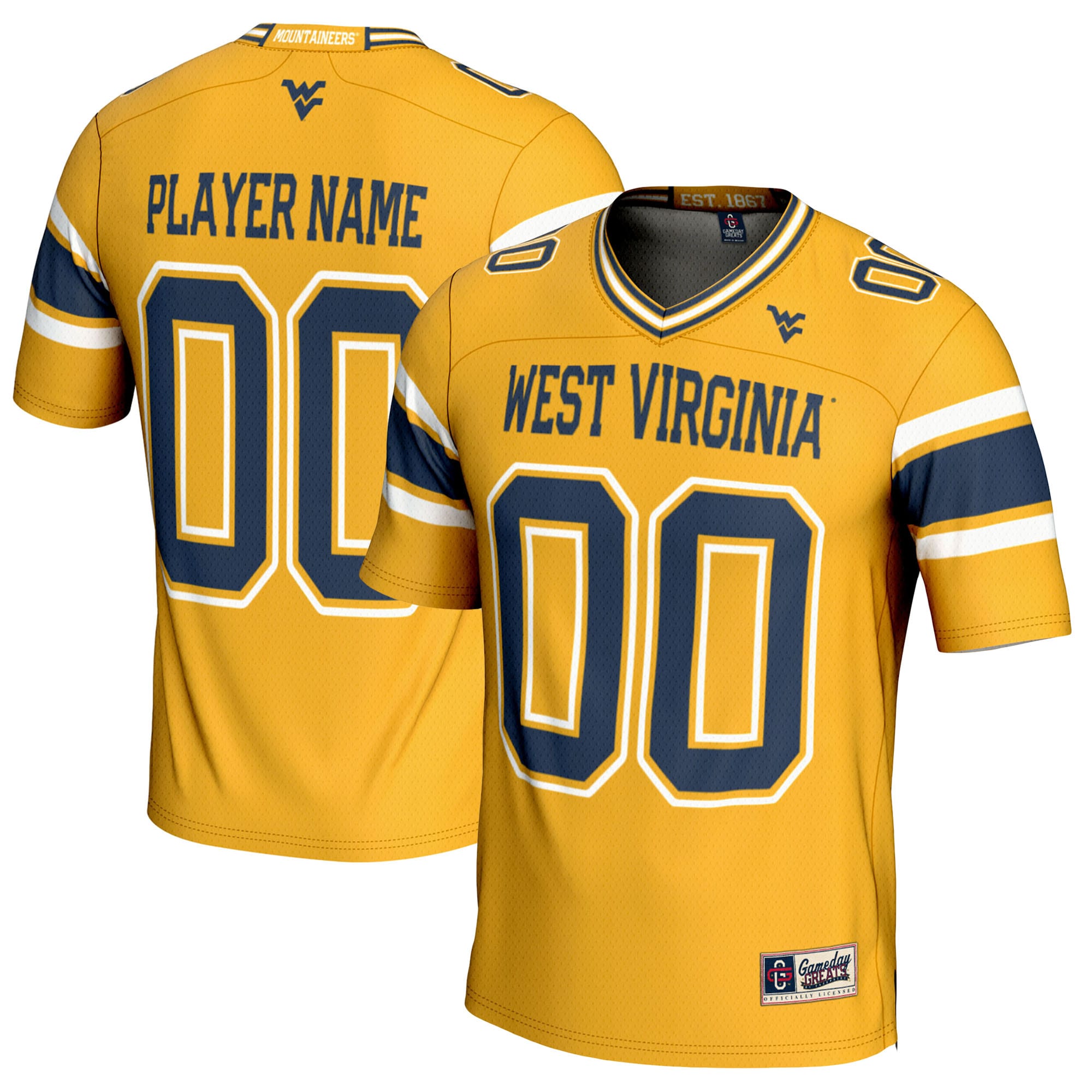 [NJP] West Virginia Mountaineers GameDay Greats NIL Pick-A-Player Football Jersey - Gold