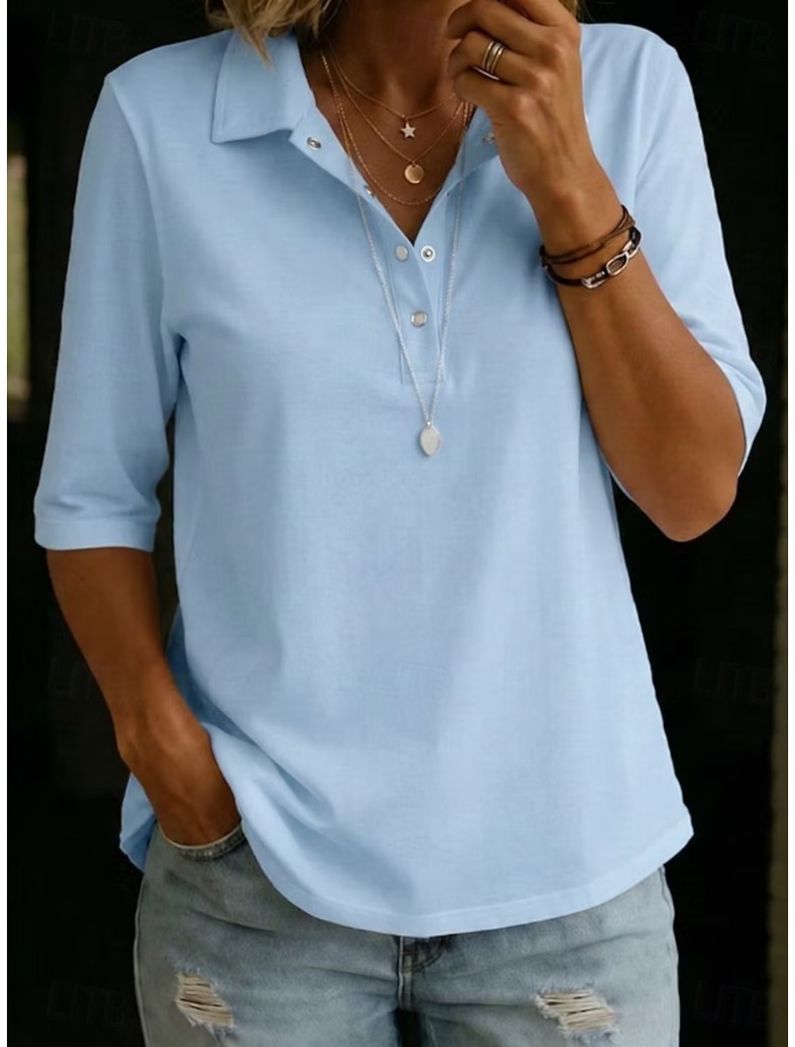 Women's Blouse Buttons Solid Color Elegant Vacation Daily Half Sleeve Turndown Shirt Collar Long Tops Casual Daily Going out White Yellow Sky Blue Green Summer Spring