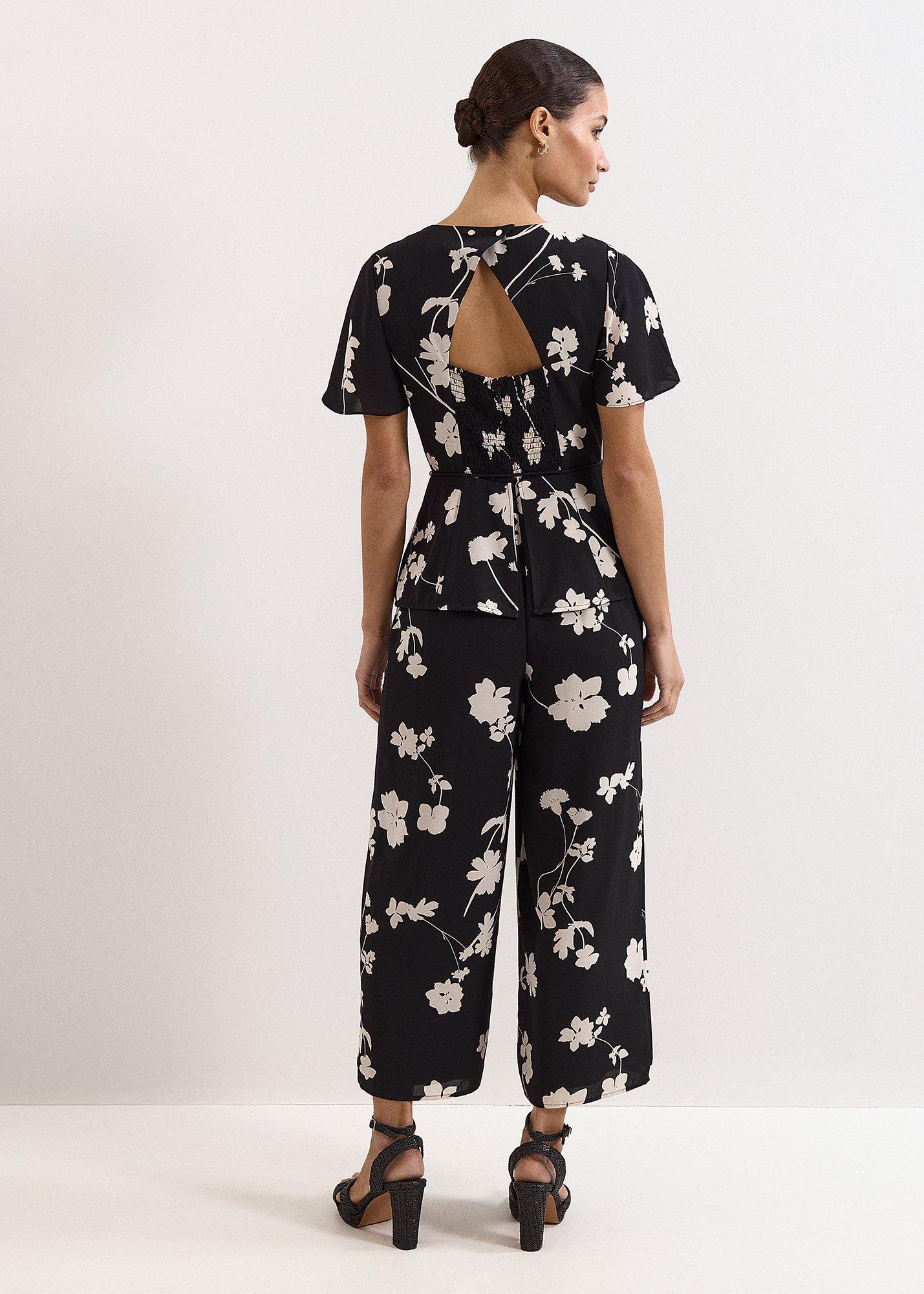 Petite Jolie Black Floral Peplum Jumpsuit