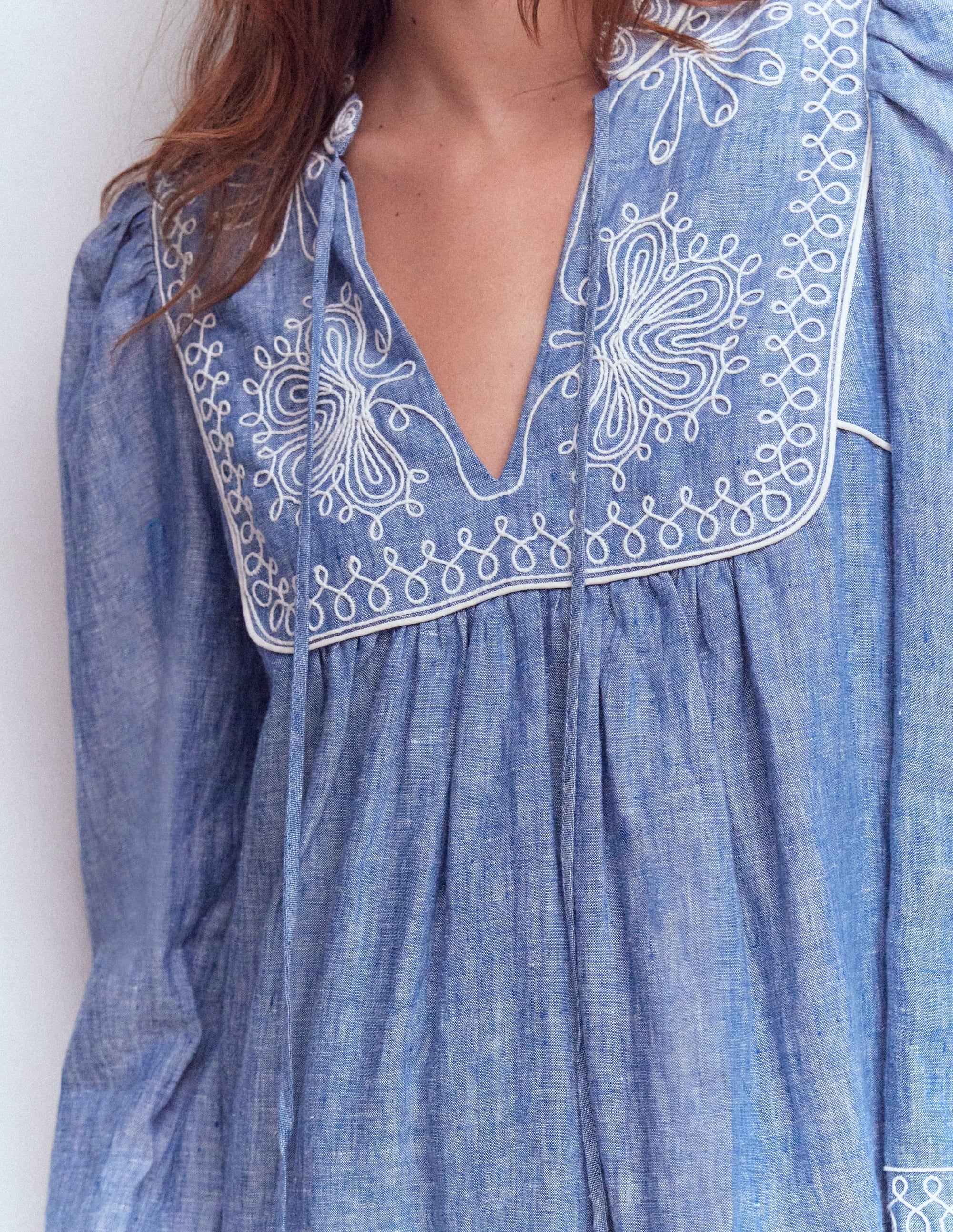 Pia Linen Yoke Tassel Dress
