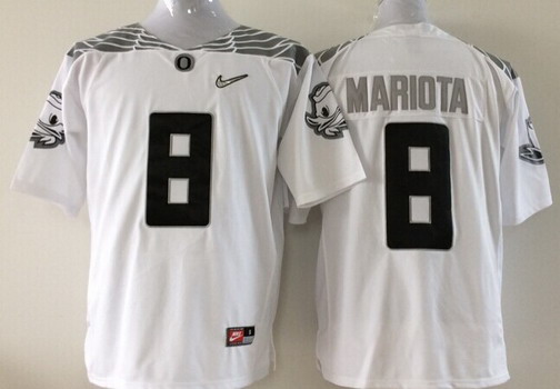 Men's None White 2015 replica Marcus Mariota #8 embroidered Jersey