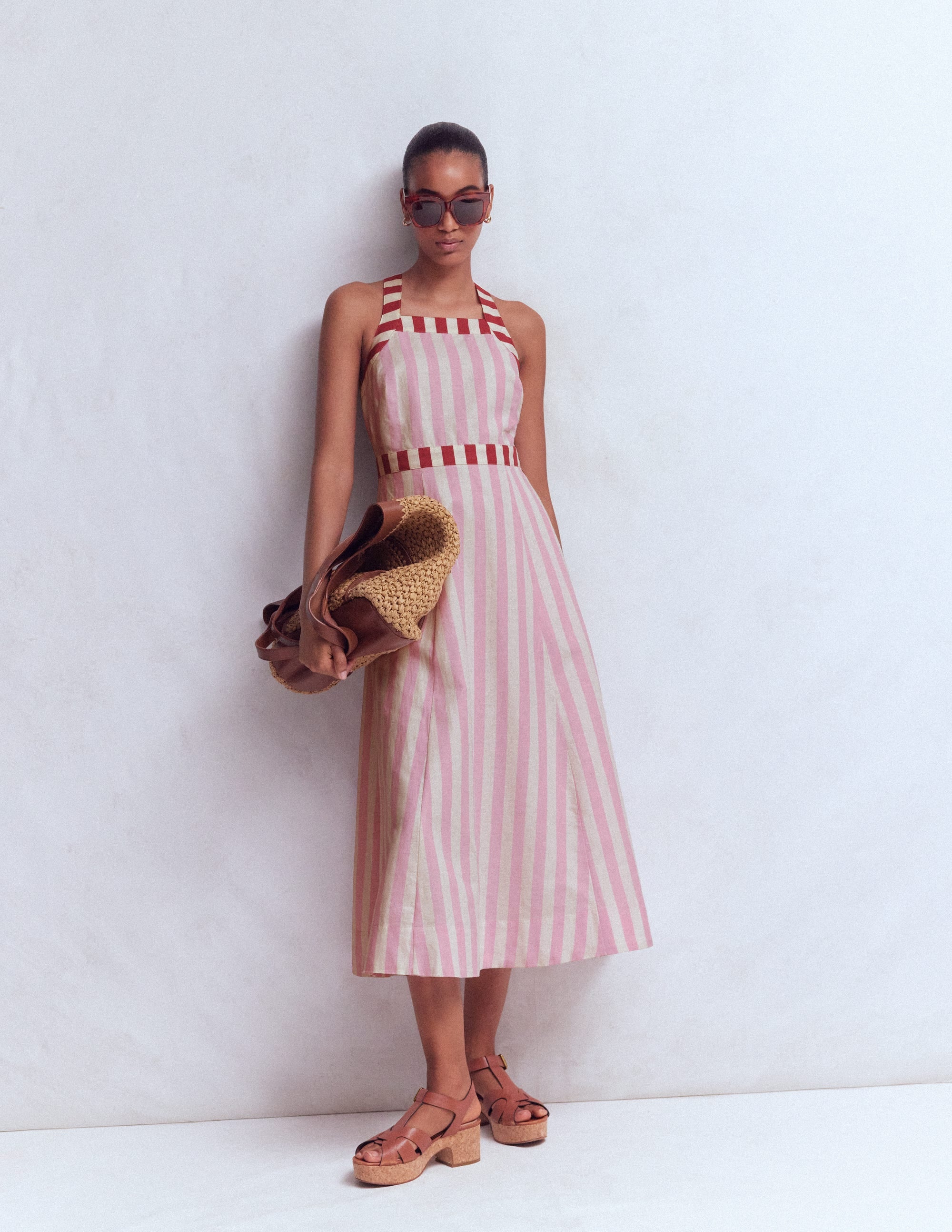 Cross-back Linen Blend Dress