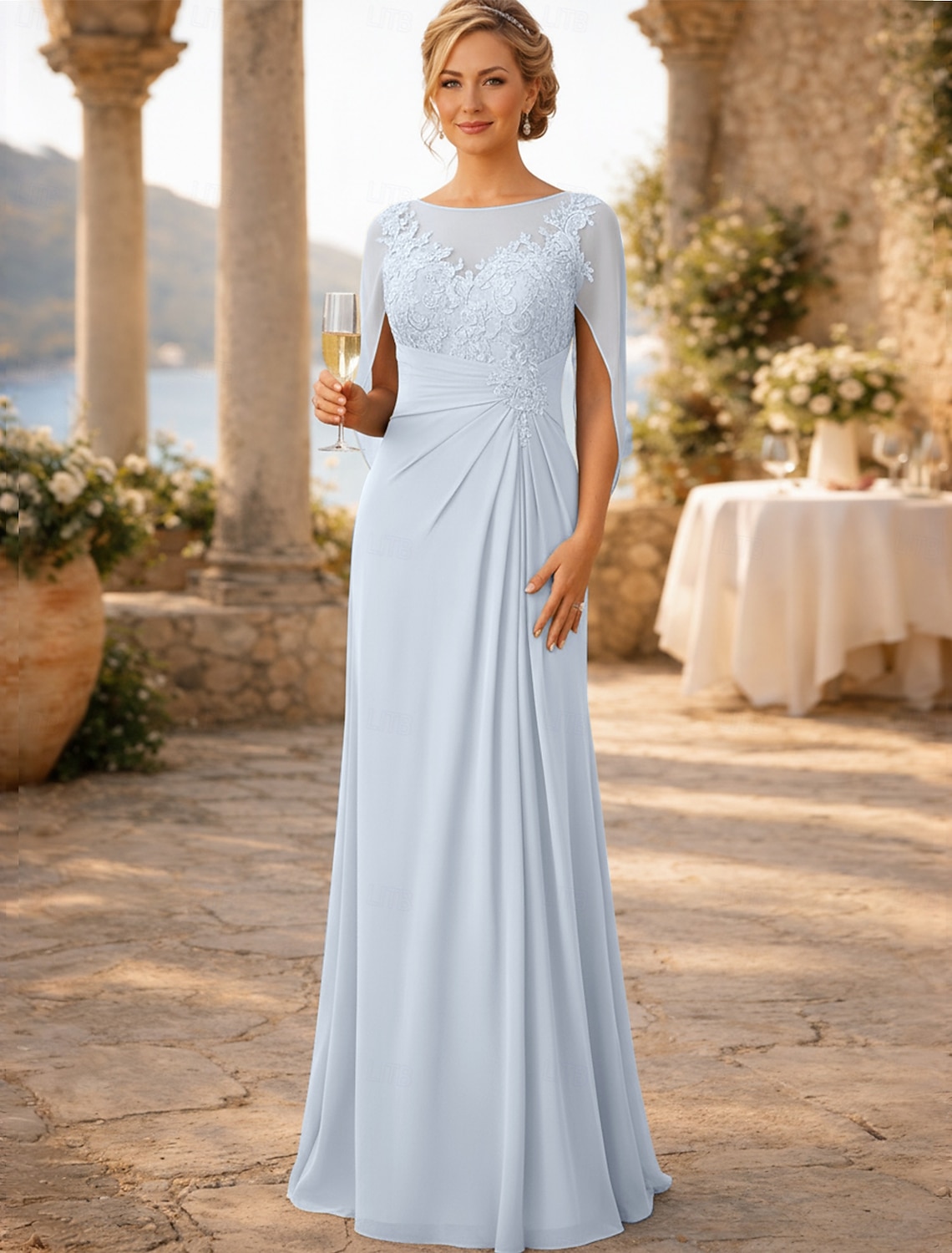 Sheath Column Floor Length Wedding Guest Dress Formal Dresses Evening Gown Mother of the Bride Dress Sleeveless Crew Neck Elegant Wedding Guest Engagement Party Chiffon with Appliques Ruching