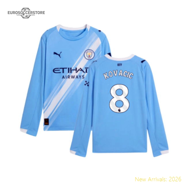 2025-2026 Man City Long Sleeve Home Shirt (Kids) (Kovacic 8)