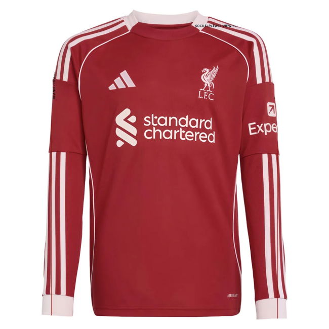 classic 2025-2026 Liverpool Long Sleeve Home Shirt (Kids) (M.Salah 11)
