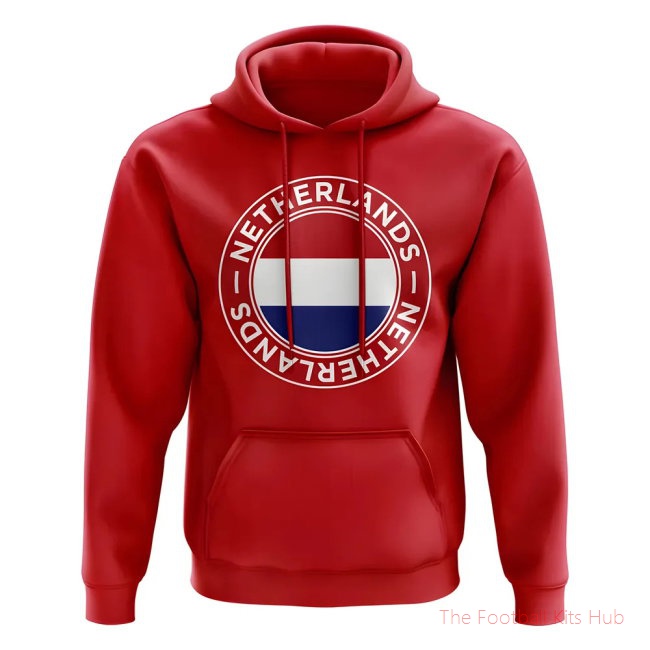 Men Netherlands Football Badge Hoodie (Red) UEFA Euro