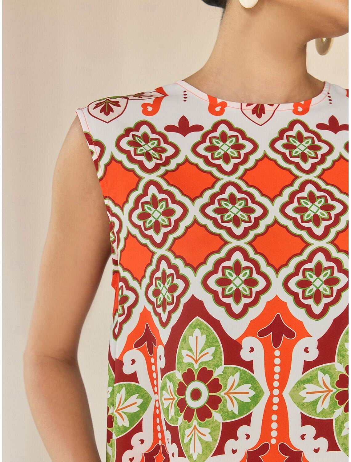 Satin Boho Double Slit Crew Neck Sleeveless Tank Top