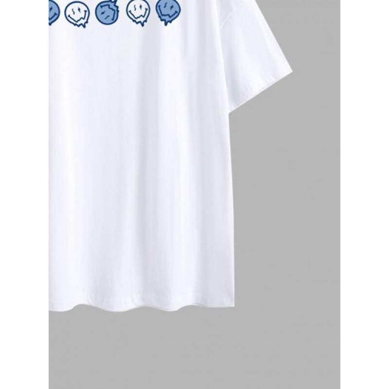 Positive Smiling Face Print Drop Shoulder T Shirt MP6927