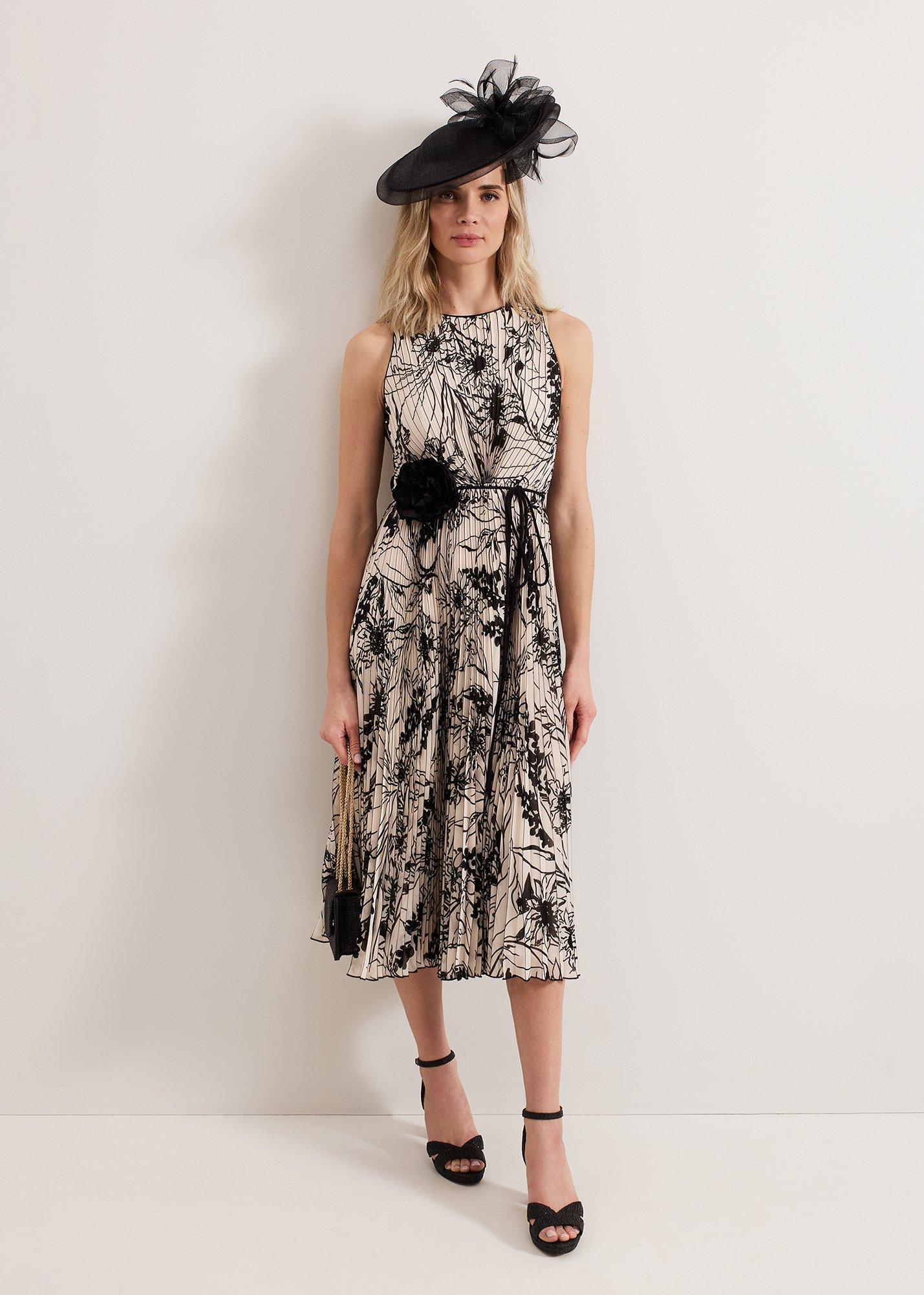 Sandra Printed Pleat Midi Dress