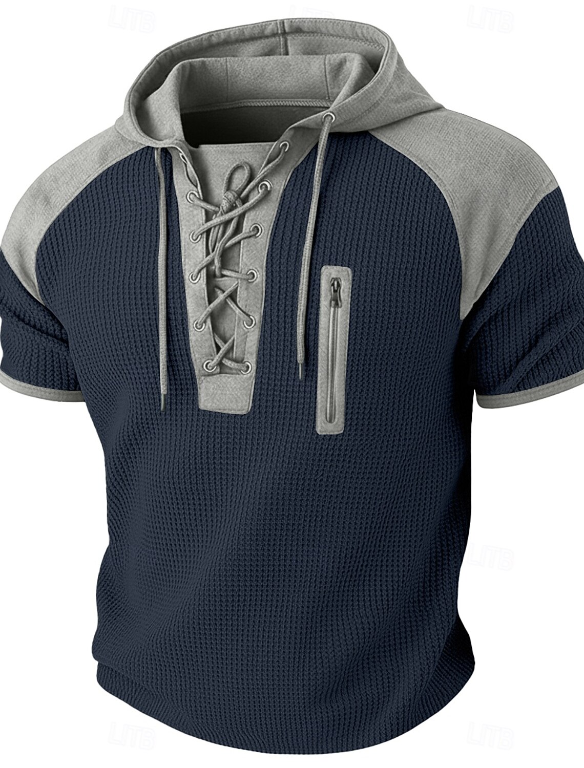 Men's Waffle T-shirt T Shirt Henley Long Sleeve Hooded Lace Up Neck