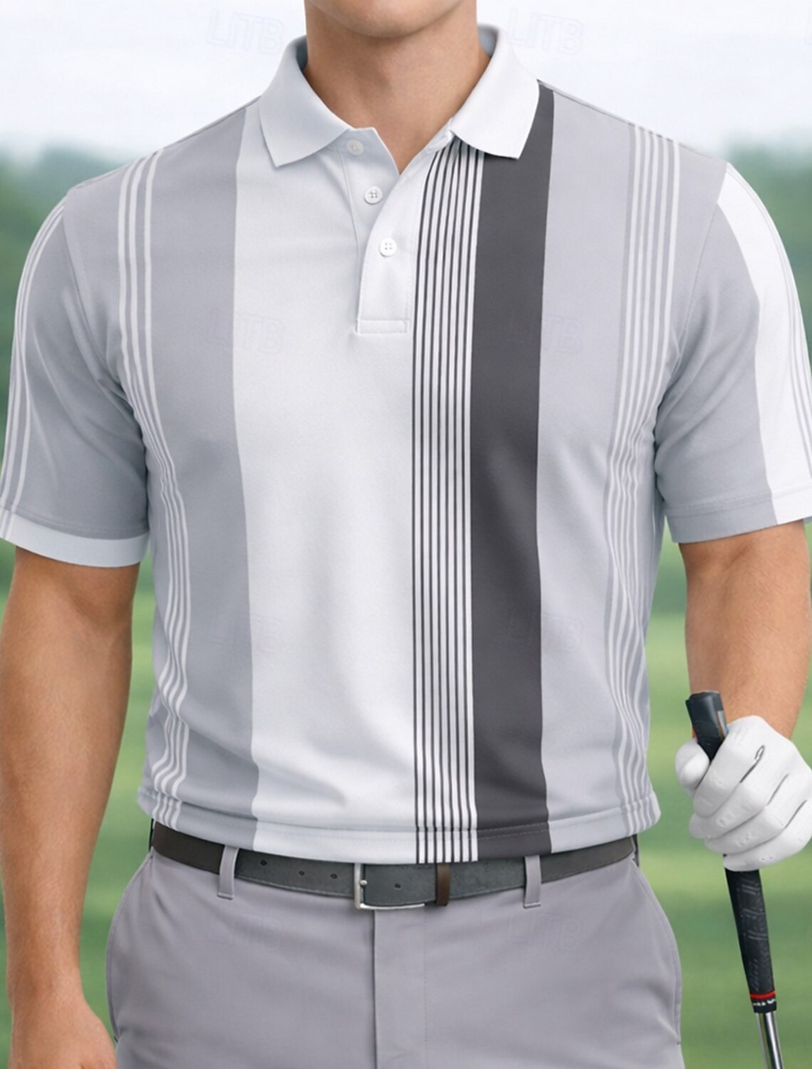 Men's Striped Golf Sports Polo Shirts Short Sleeve Collared Casual