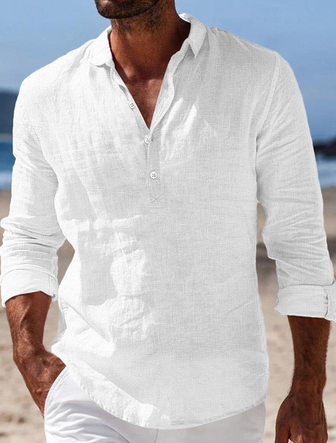 Men's Shirt Linen Summer Beach Wear Button Up Plain Vacation Casual #1