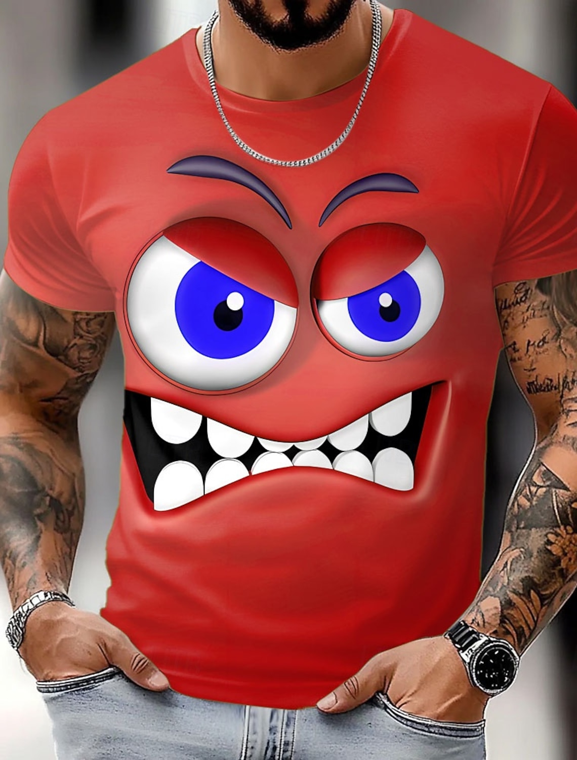 Men's 3D Human face T Shirt Short Sleeve T shirt 3D Print Crew Neck Shirt Exaggerated Designer Casual Daily Club Blue Black Red Summer Spring All Seasons Clothing Apparel S M L XL XXL XXXL