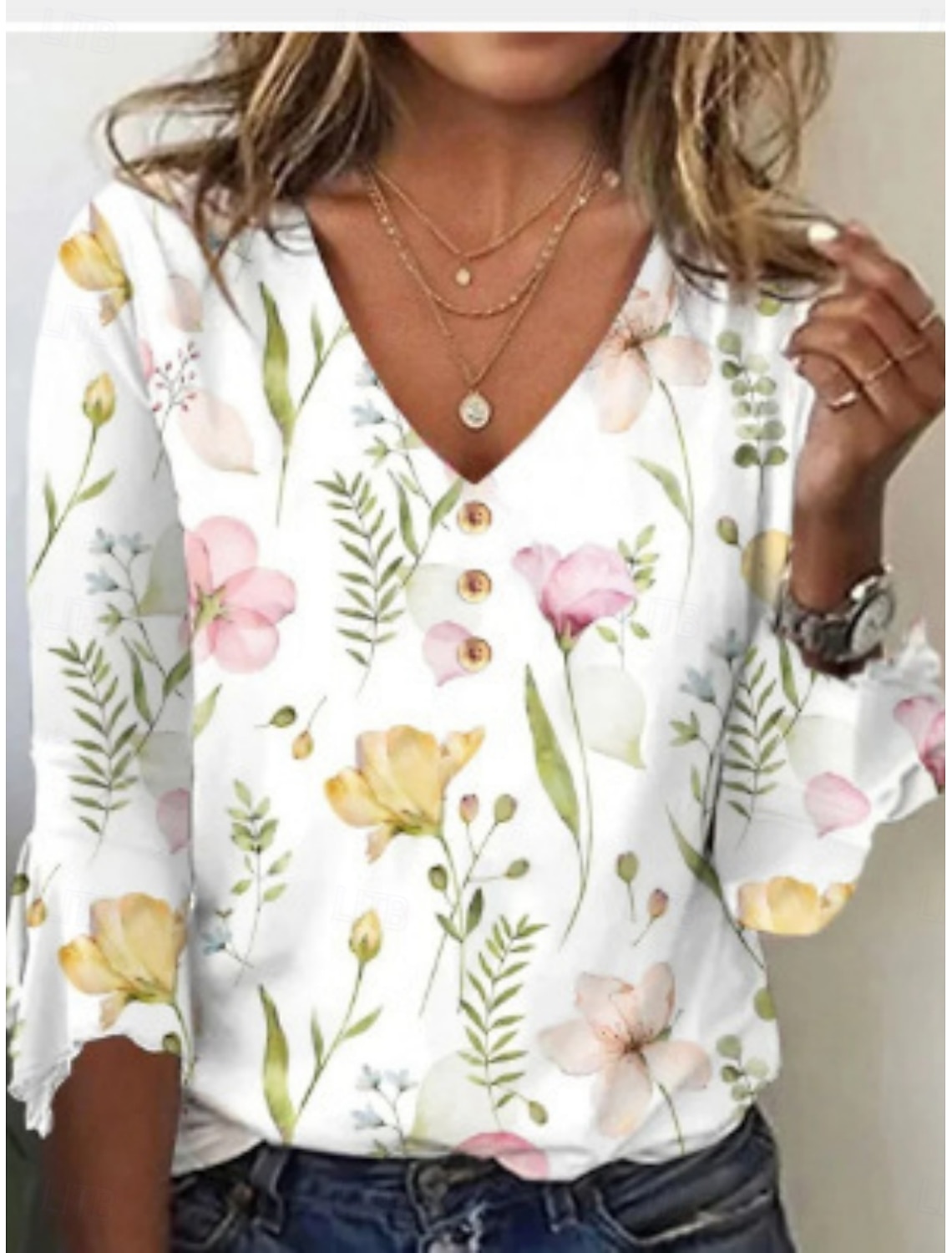 Women's T Shirt Tee Top Print Floral Graphic Bohemia Vintage Long Sleeve V Neck Regular Tops Daily Going out Weekend Blue White Red Navy Blue Dusty Blue Summer Spring