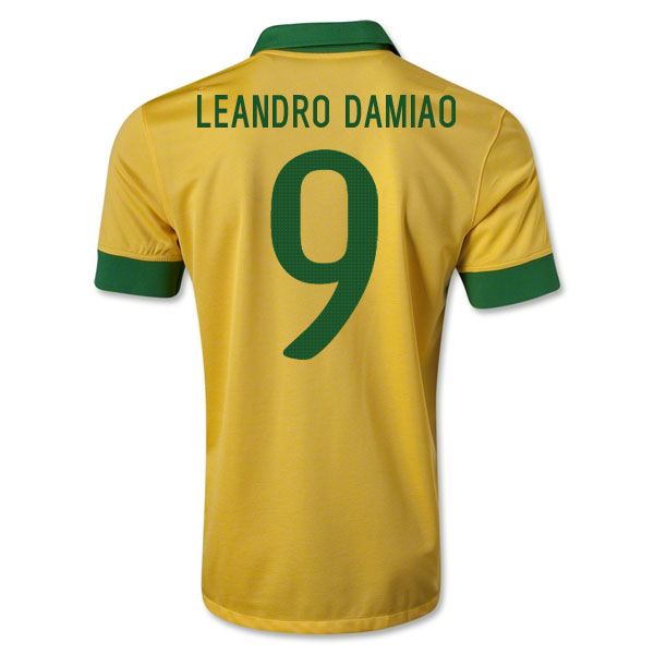 Quick Dry 1314 Brazil 9 Leandro Damiao Yellow Home Jersey Shirt