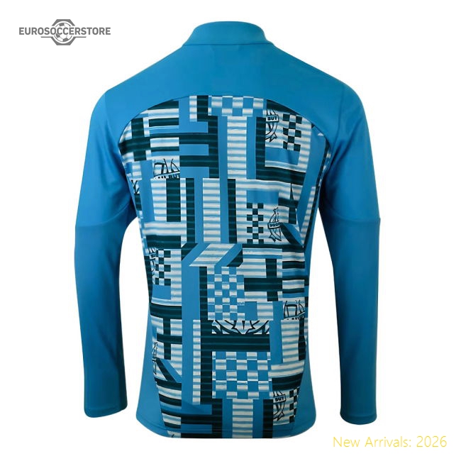 Marseille 2024-2025 Prematch 1/4 Zip Top (Bleu Azur) In Multiple Sizes