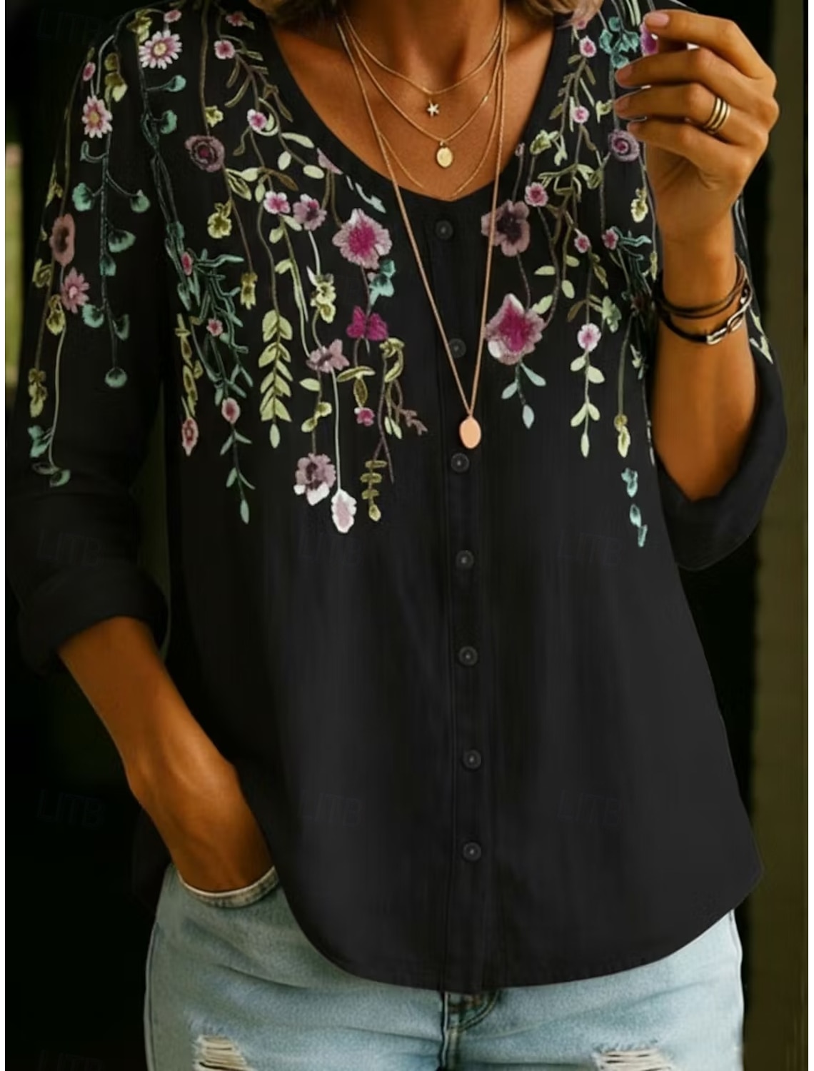 Women's Shirt Buttons Print Floral Graphic Vintage Daily Stylish Long Sleeve V Neck Regular Tops Casual Daily Blue Black White Yellow Pink Summer Spring