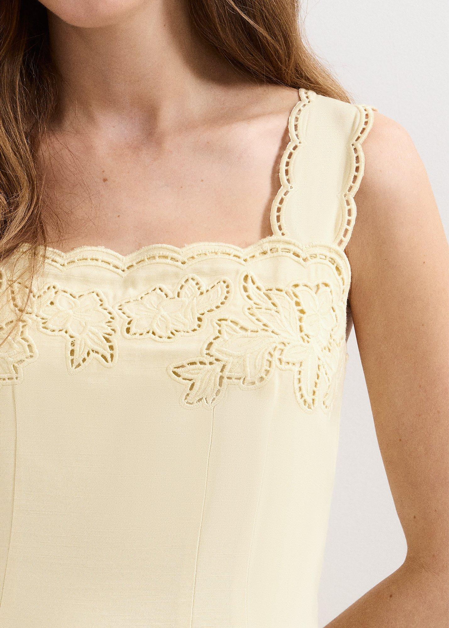 Wilda Yellow Embroidered Midi Dress