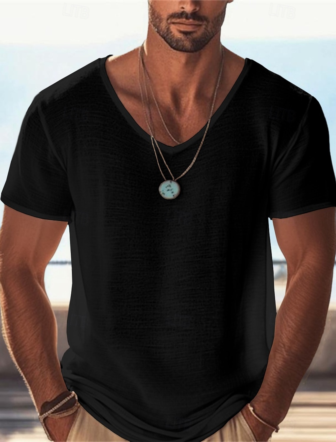 Men's T Shirt Knit Tee Tee Top Short Sleeve V Neck Summer Solid Color Fashion Lightweight Basic Mesh Knitted Casual Vacation Street Black Purple Green Top Tee for Men