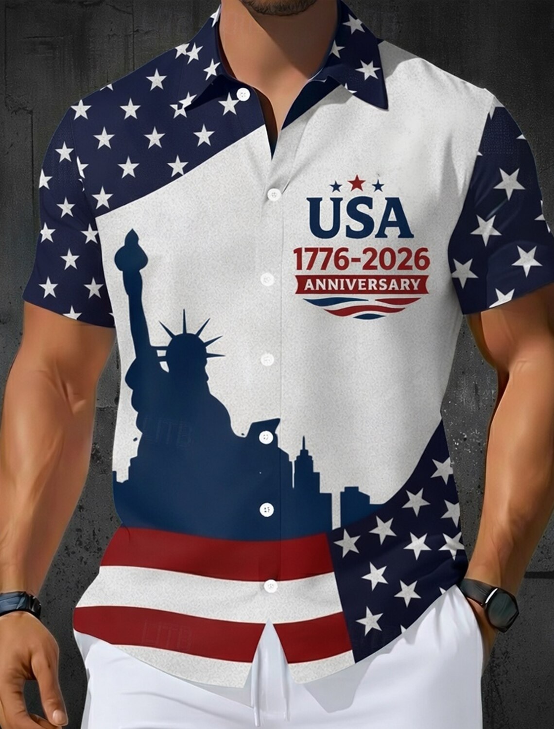 Men's 4th of July U.S. 250th Anniversary Statue Of Liberty US Flag Shirt Button Up Shirt Short Sleeve Patriotic Outdoor Holiday Summer Spring Turndown 3D Print Collared Shirts White 1 White