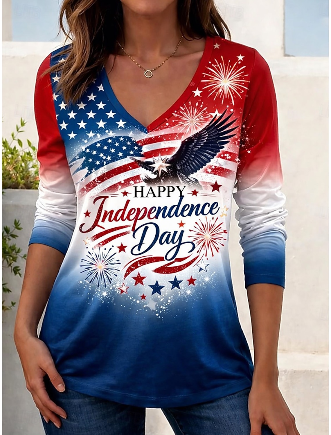 Independence Day PatrioticWomen's T Shirt Print Graphic Flag American Flag Stylish Classic Casual Long Sleeve Crew Neck Regular Tops Daily White Summer Spring