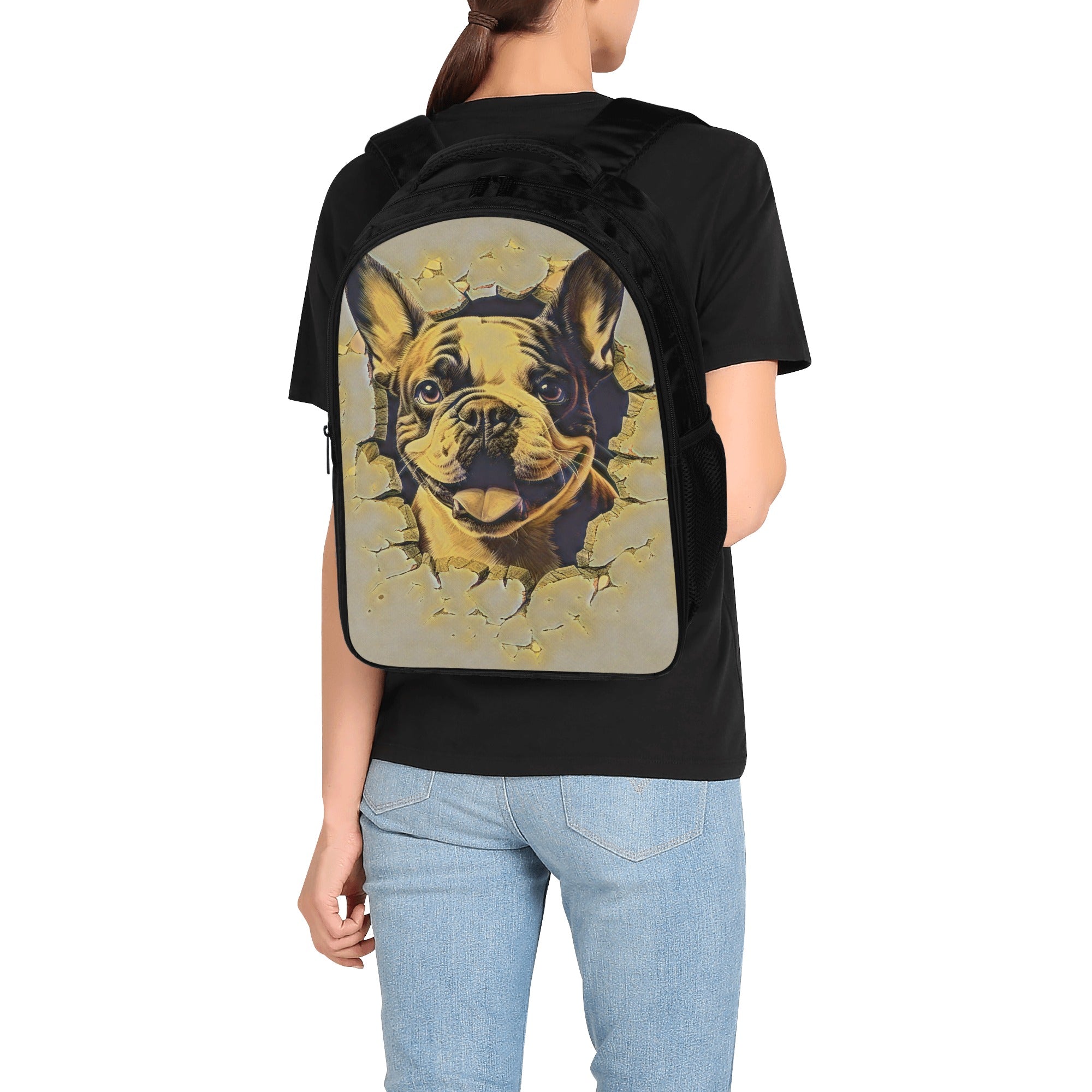 French Bulldog Lover Frenchie Style 16 Inch Dual Compartmen Backpack Cute Wall Art