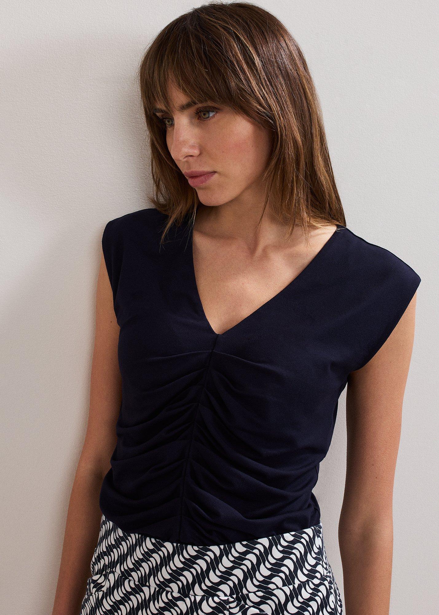 Taia Pleat Front V Neck Top