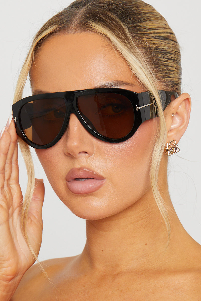 Black/Brown Pilot Aviator Sunglasses