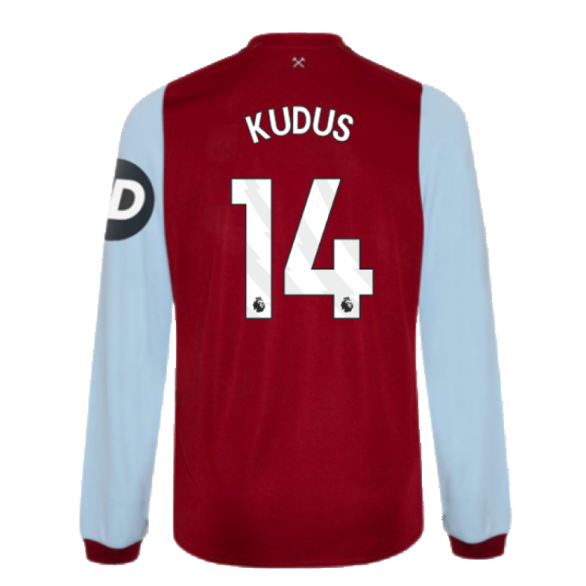 West Ham Long Sleeve official style Home Shirt 2023-2024 (Junior