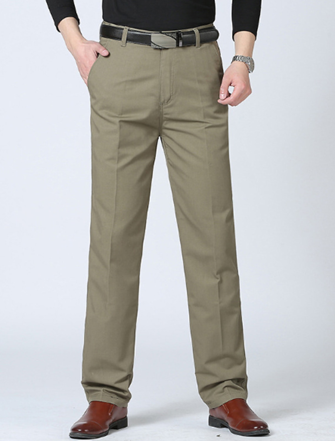 Men's Dress Pants Trousers Pocket Straight Leg Plain Comfort