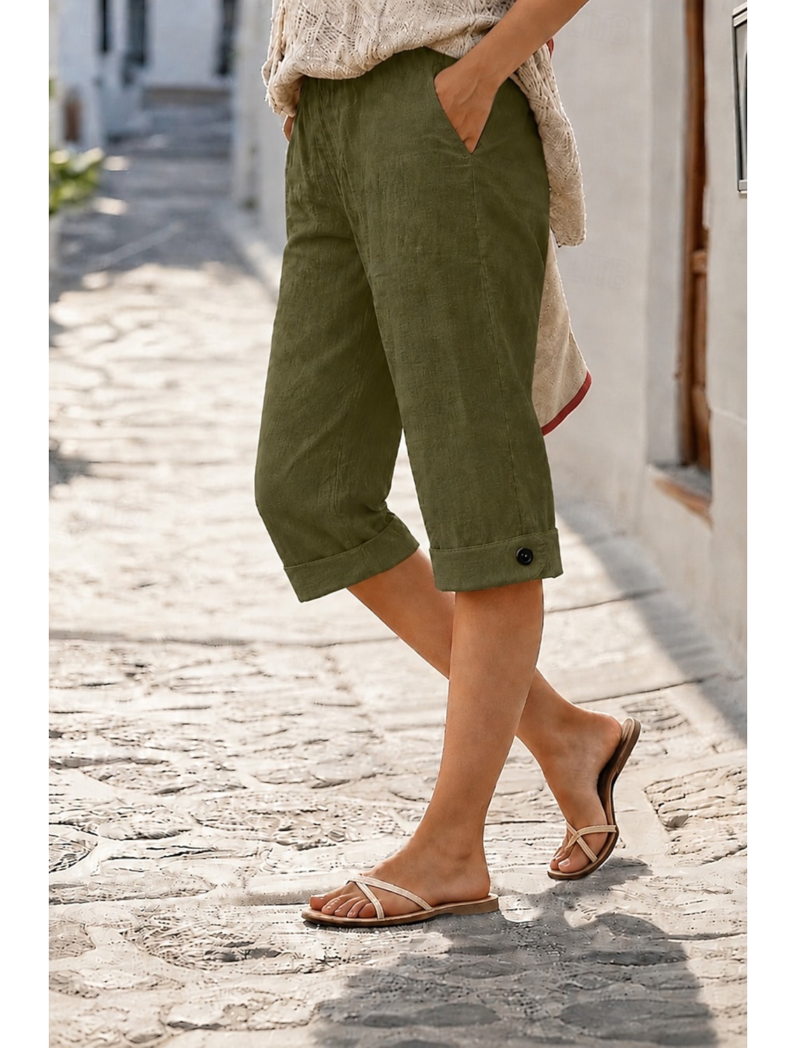 Women's Capri Pants Vacation Basic Calf-Length High Waist Comfortable Inelastic Daily Wear Black White Dark navy Light Blue Summer Spring Regular Fit