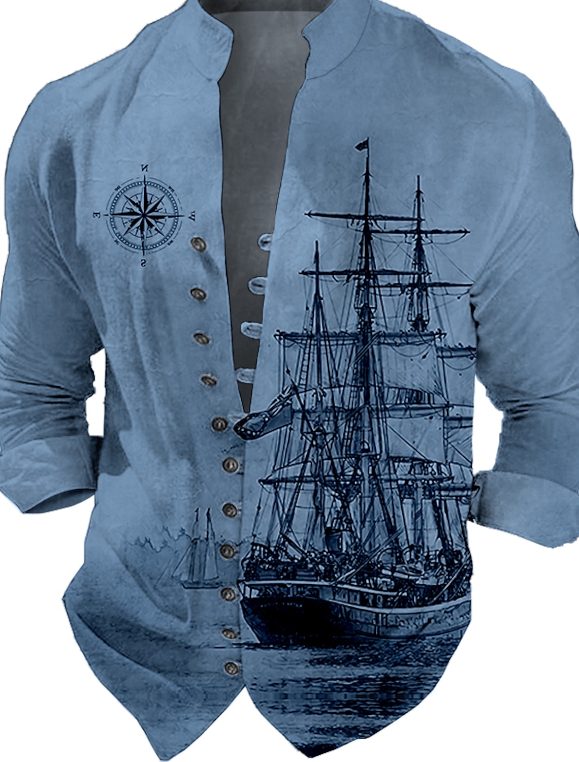 Men's Nautical Vintage Shirt Button Up Long Sleeve Fashion Streetwear