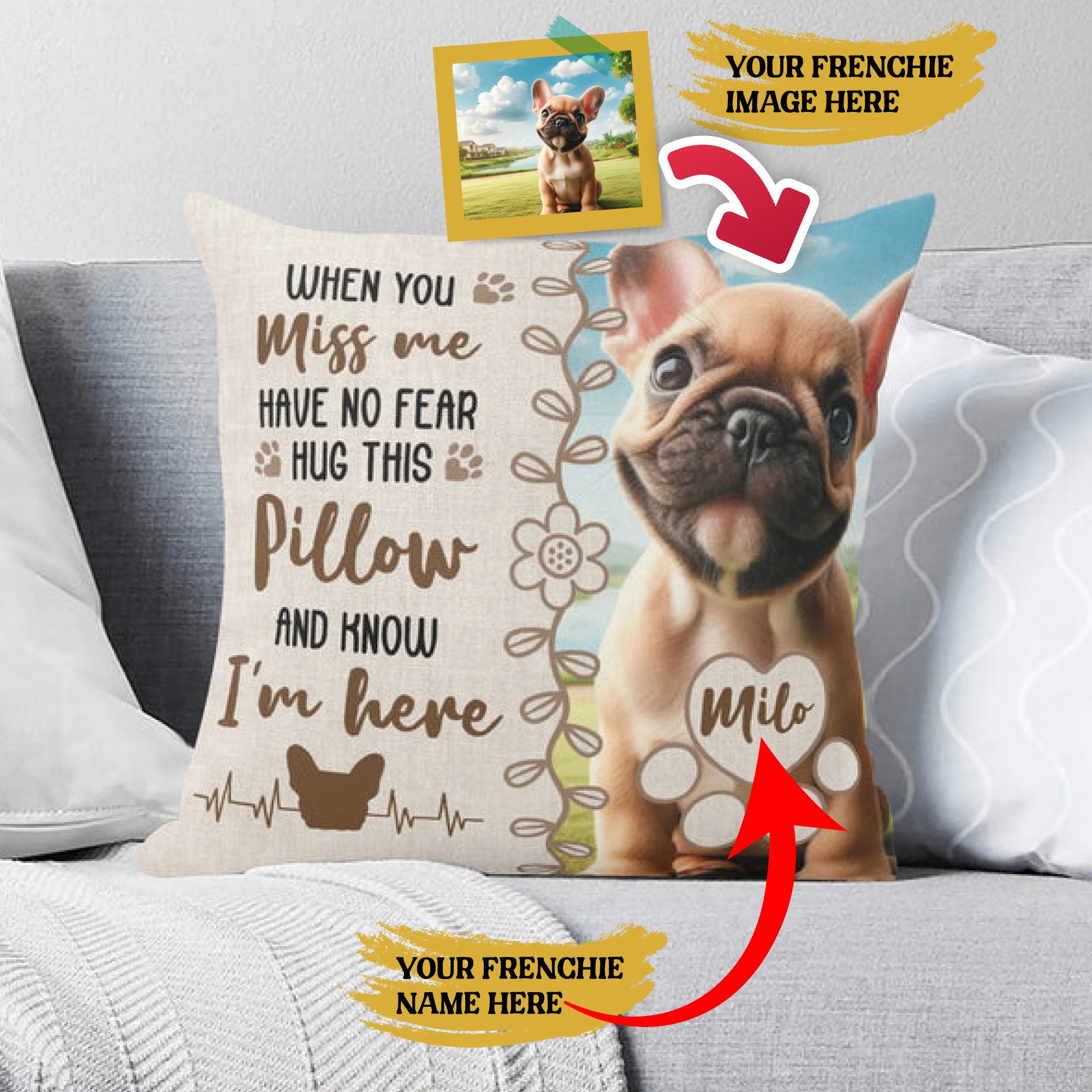 French Bulldog Frenchie Name And Image Personalized Pillow Durable Dog Item