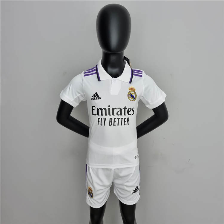 KidsYouth Real Madrid 2223 Home White Soccer Football KitShirtShort -