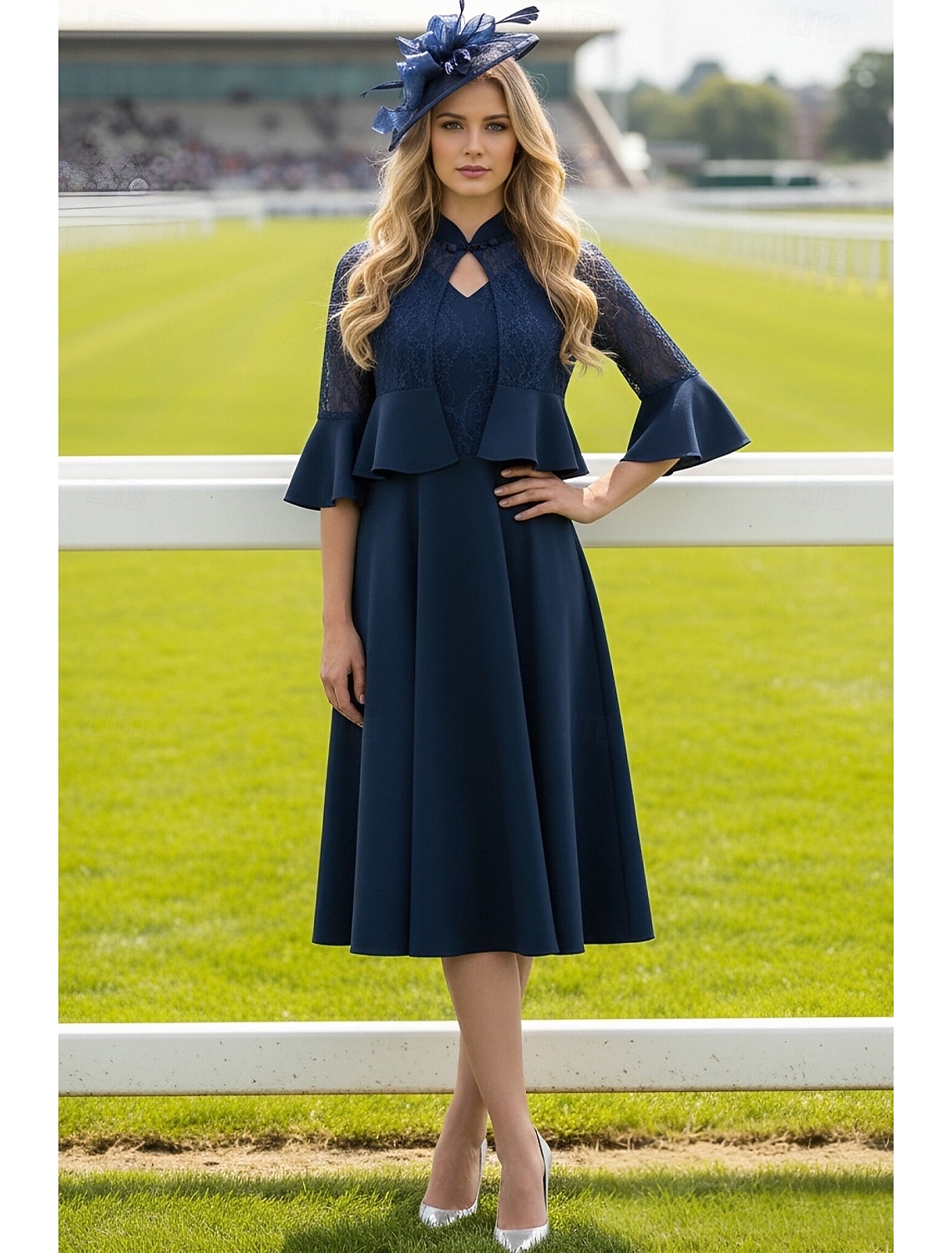 A-Line Ankle Length Party Dress Cocktail Dress Wedding Guest Dress Mother of the Bride Dress Short Sleeve Crew Neck Elegant Formal Formal Evening Wedding Party with Lace