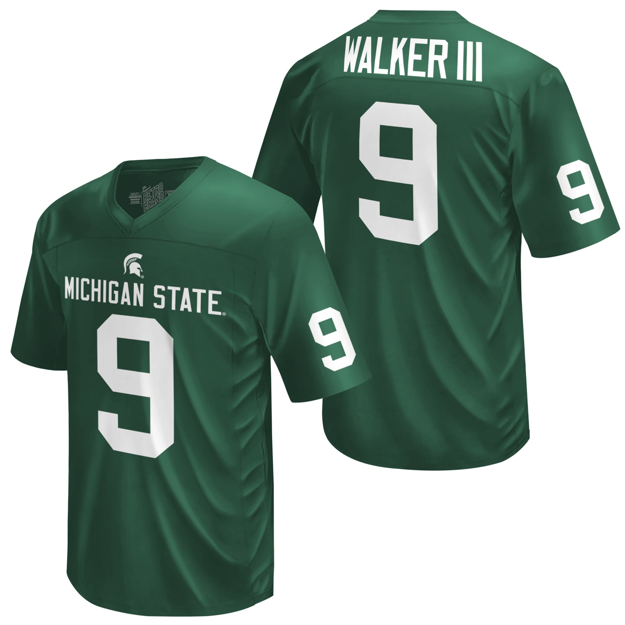 [NJP] Kenneth Walker III Michigan State Spartans Original Retro Brand Youth Commemorative Classics Printed Football Jersey - Green