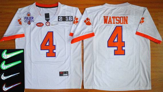 Men's CLE Tigers White 2016 comfortable Deshaun Watson #4 match worn