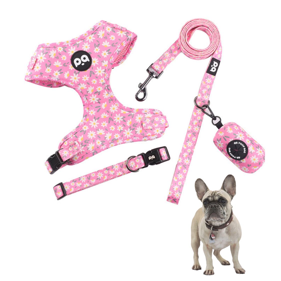 Adjustable Frenchie Harness And Leash Set Pet Gear | Safe For Paws