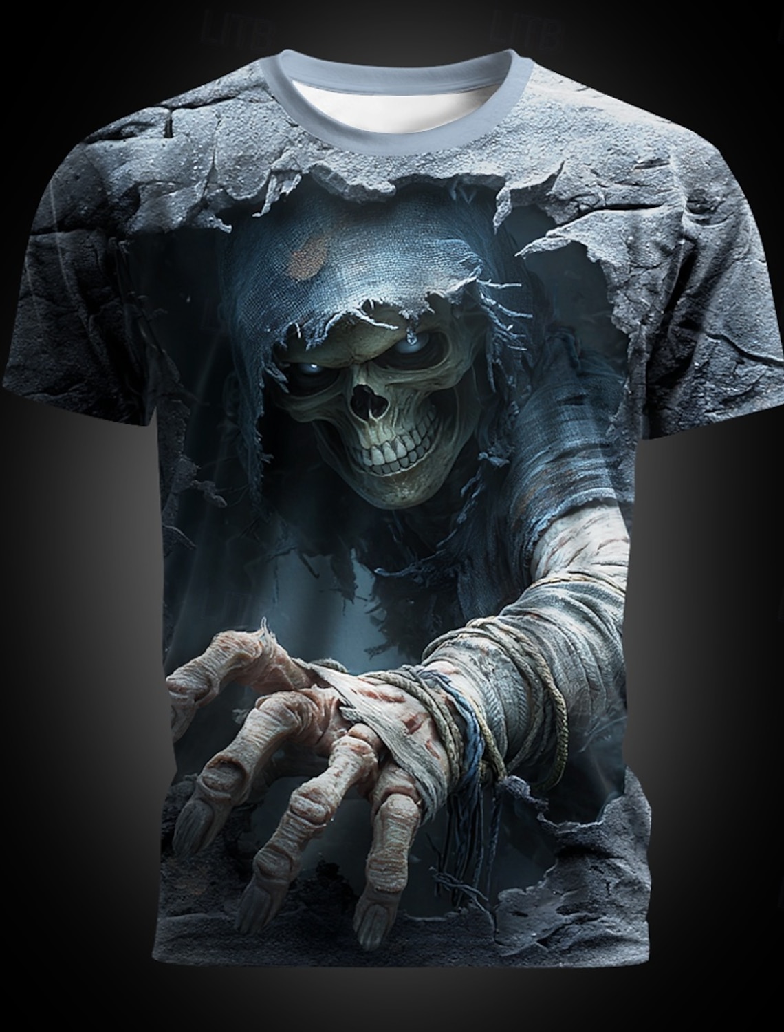 Men's Optical Illusion Grim Reaper 3D T Shirt Short Sleeve T shirt 3D Print Crew Neck Shirt Exaggerated Designer Horror Club Party Street Black 1 Black 3 Black 2 Summer Spring All Seasons Clothing