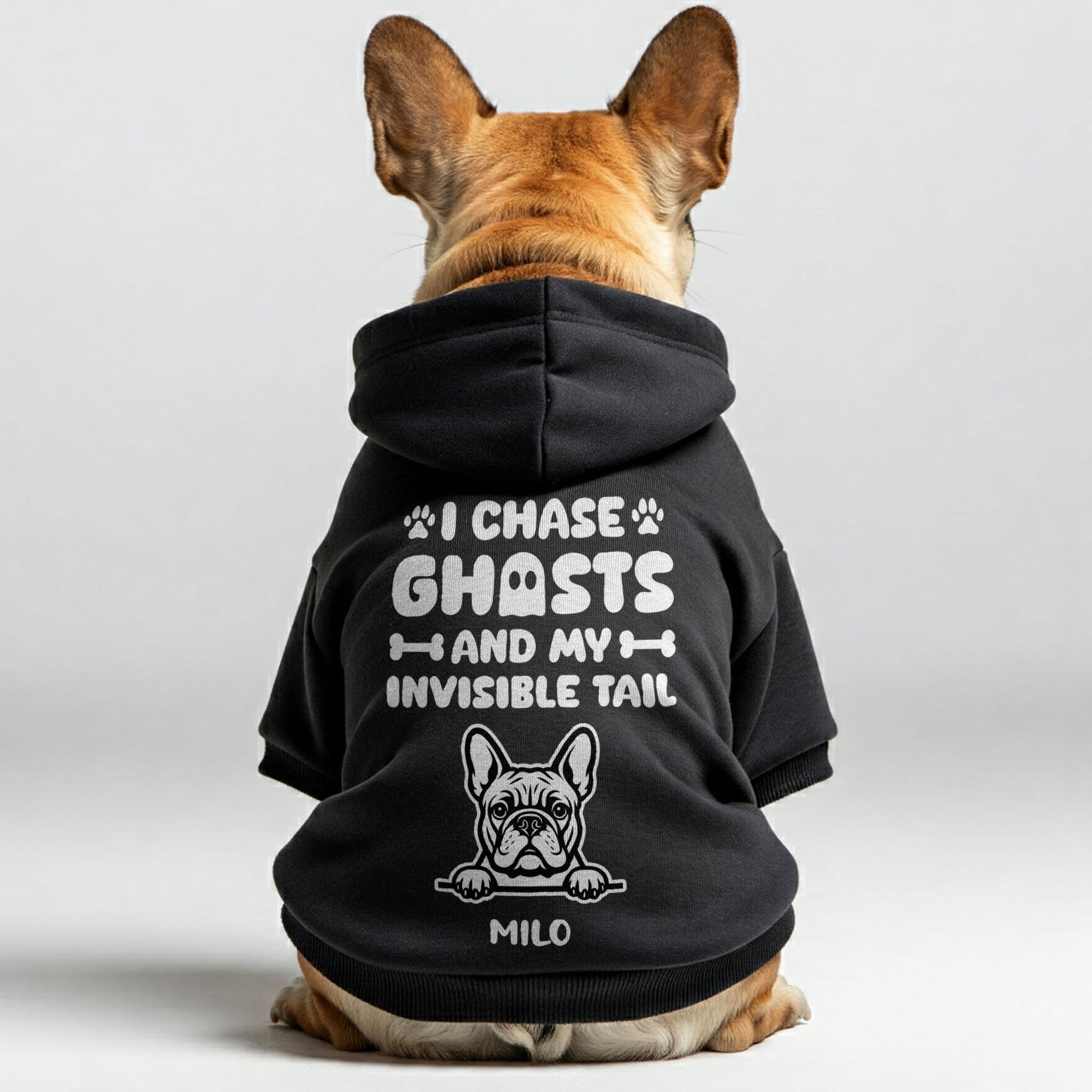 I Chase Ghosts - Premium Personalized French Bulldog Hoodies With Funny Quotes, Custom Name, And Custom Clipart Matching Your Frenchie's Color – Stylish, Cozy, And Premium 100% Cotton Pet Owner Apparel