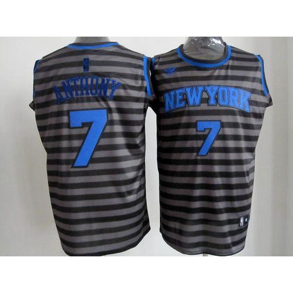 Knicks #7 Carmelo Anthony Black/Grey Groove Stitched NBA Jersey
