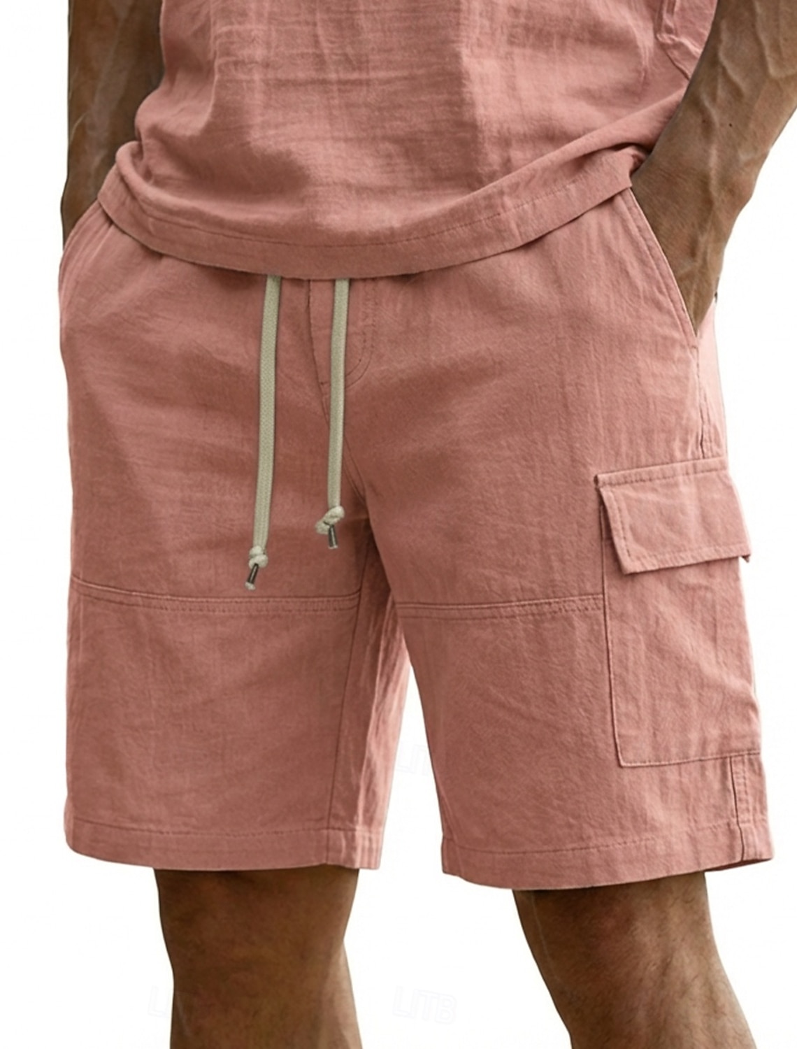 Men's Cargo Shorts Linen Summer Beach Drawstring Elastic Waist