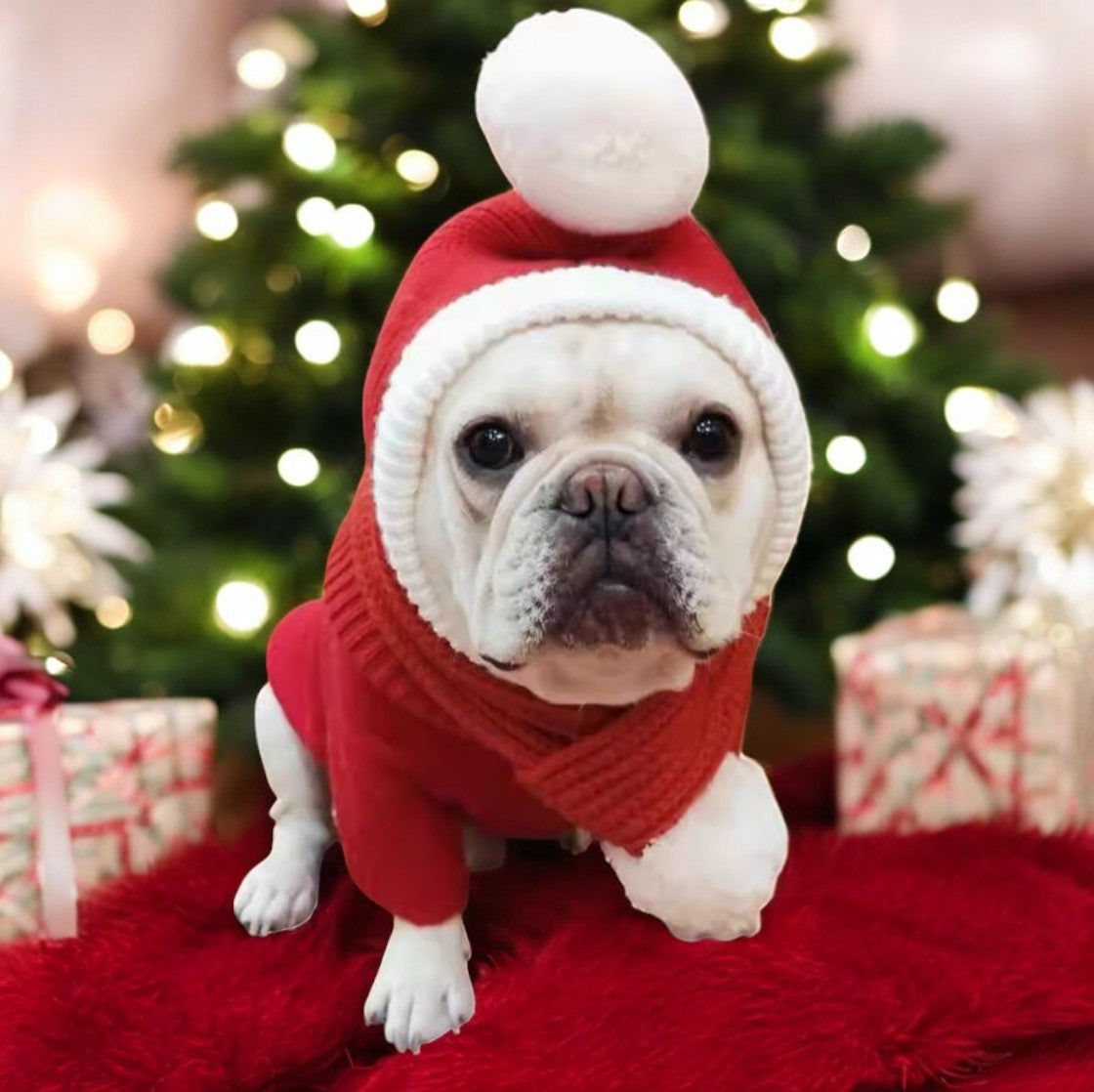 Premium Cozy Christmas Wool Hat For French Bulldogs for Home Use