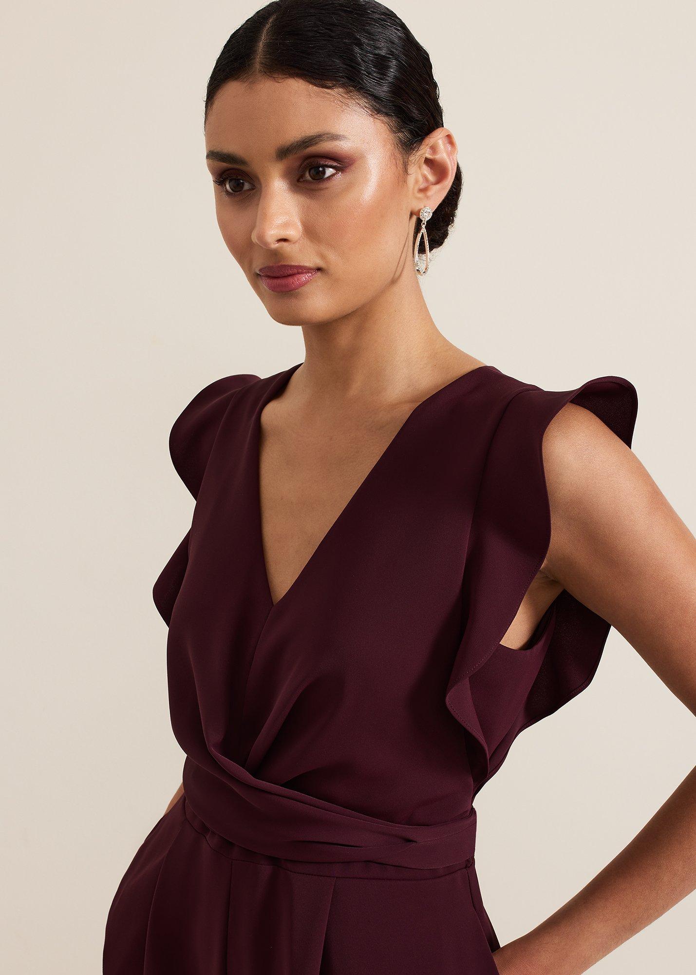 Petite Ayla Burgundy Jumpsuit.