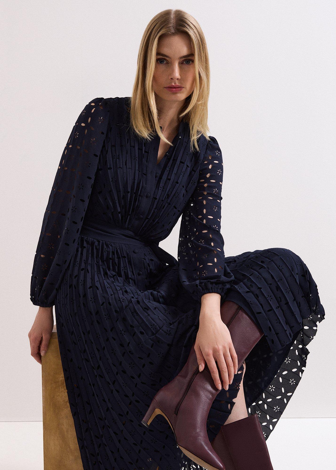 Marina Navy Laser Cut Midi Dress