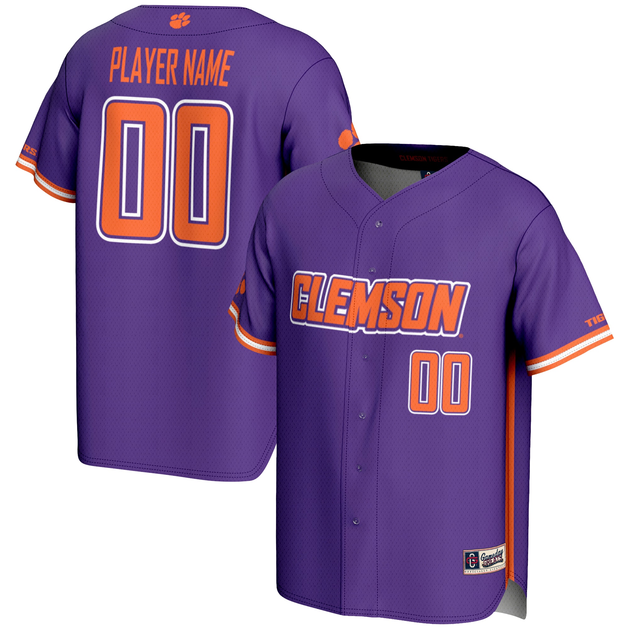 [NJP] Clemson Tigers GameDay Greats NIL Pick-A-Player Lightweight Baseball Jersey - Purple