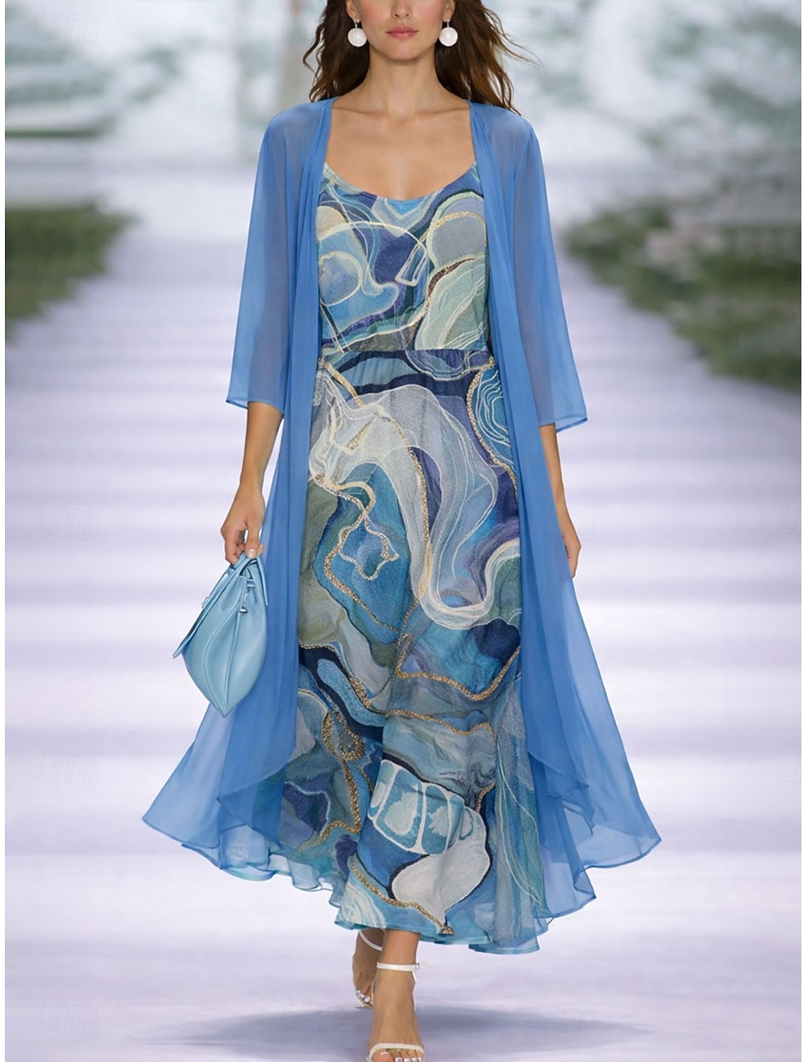 Women's Midi Dress A Line Dress Vacation Casual Boho Regular Fit Ombre Graphic 3/4 Length Sleeve V Neck Blue Light Pink Pink Light Blue Summer Spring Fall Winter
