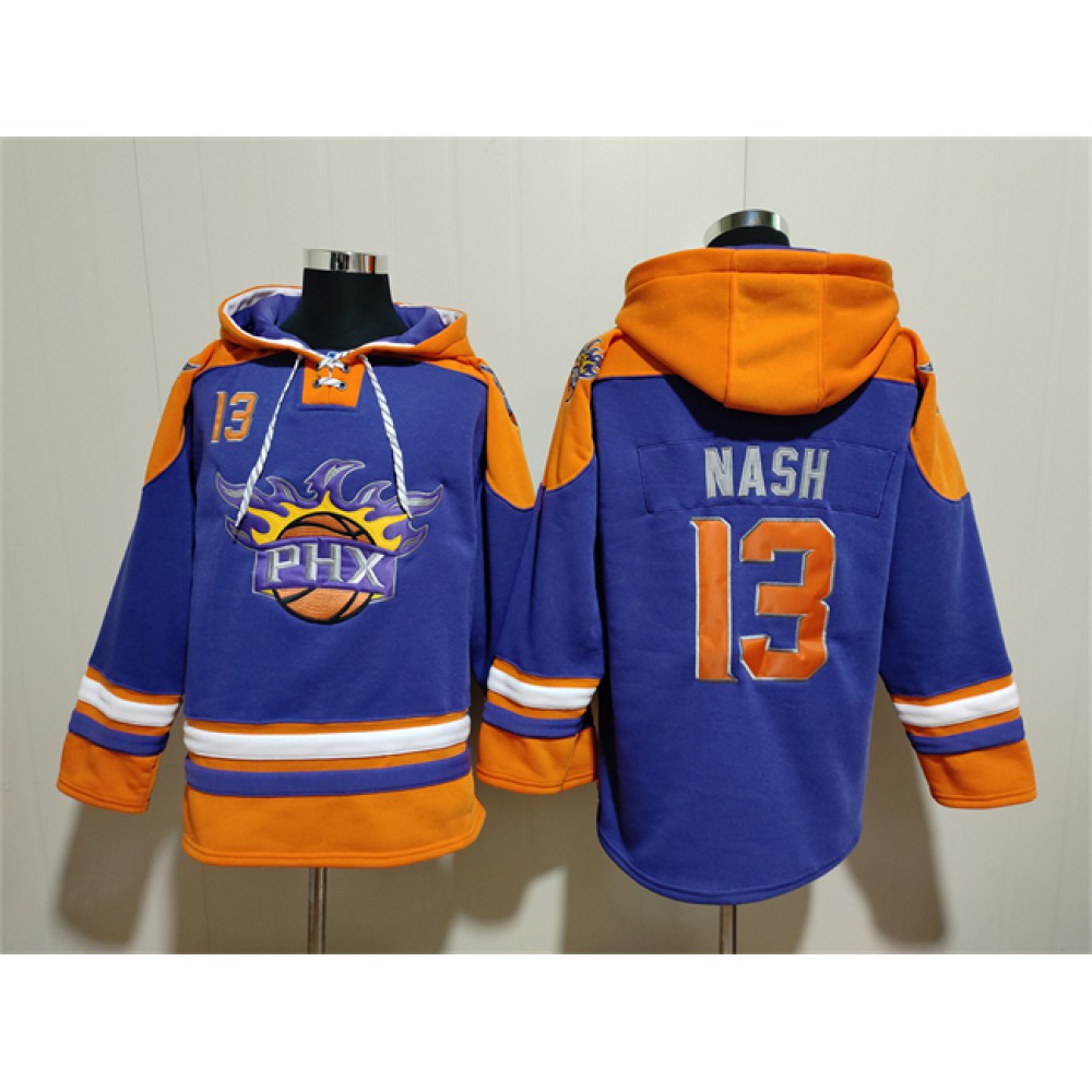 Men's Phoenix Suns #13 Steve Nash Purple Ageless Must-Have Lace-Up Pullover Hoodie